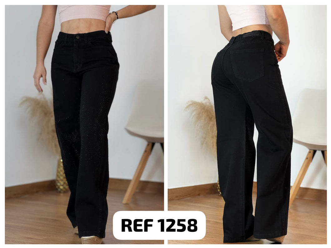 JEANS MUJER PALAZZO NEGRO PIEDRAS REF 1258
